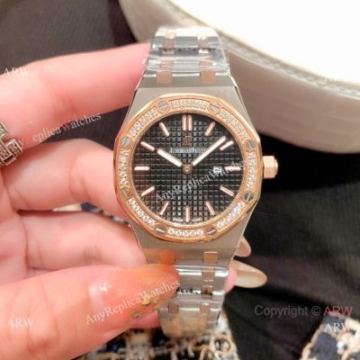 Clone Audemars Piguet Royal Oak Ladies Watch - Two Tone Rose Gold Diamond Quartz